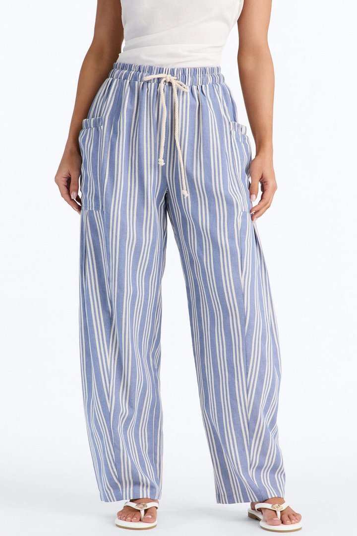 Coastal Barrel Leg Striped Pants - Blue