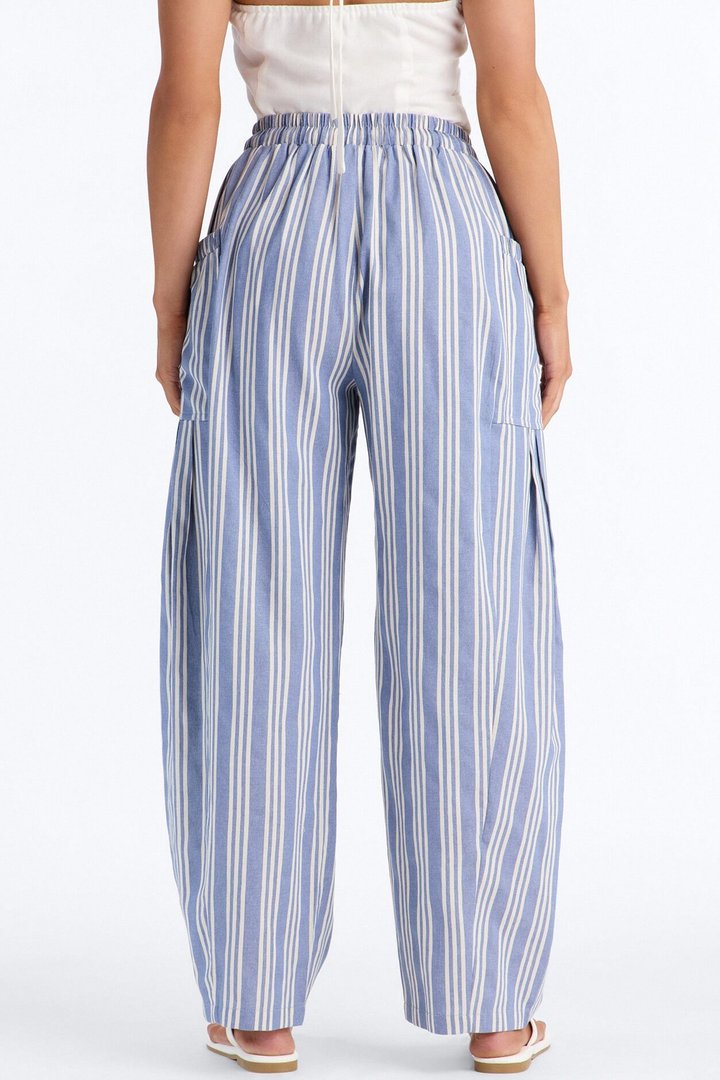 Coastal Barrel Leg Striped Pants - Blue