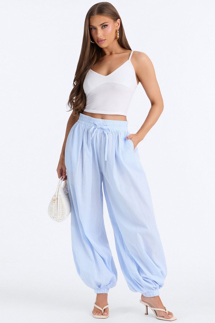 Easy Breezy Pinstripe Balloon Jogger - Blue