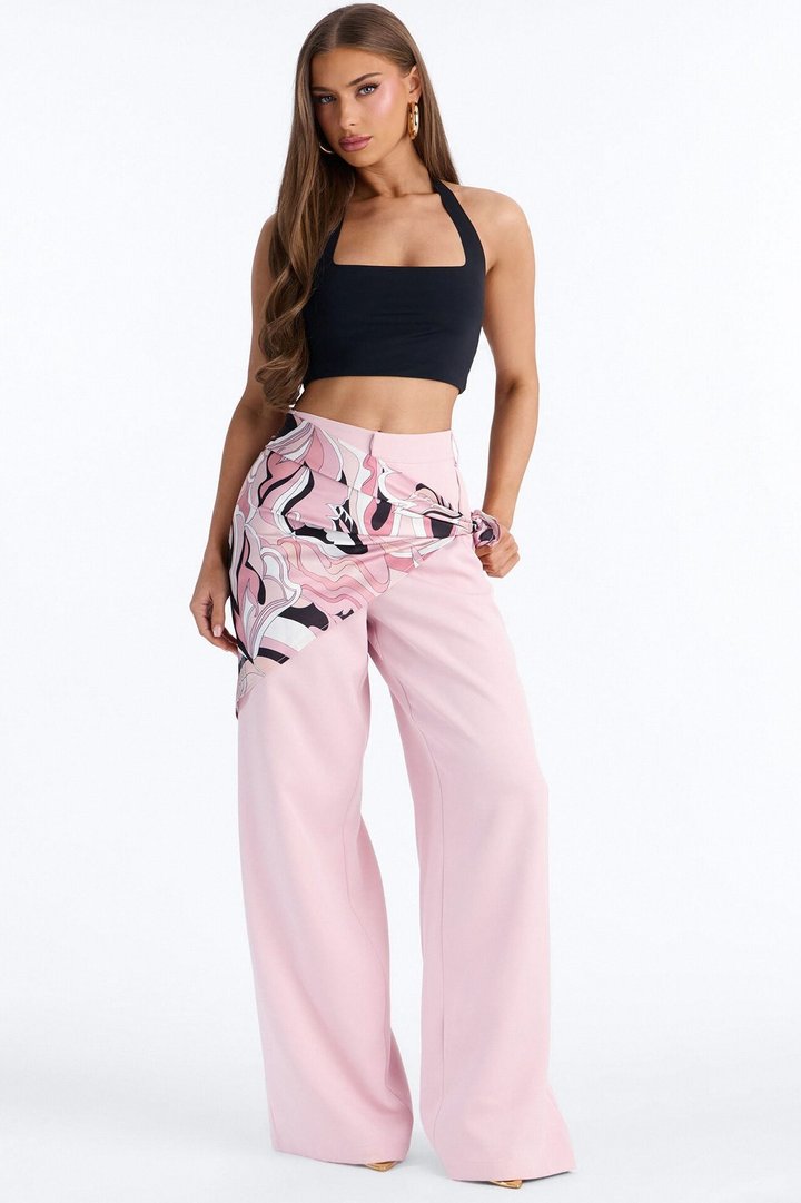 Malibu Days Scarf Belted Trouser Pant - Mauve/combo