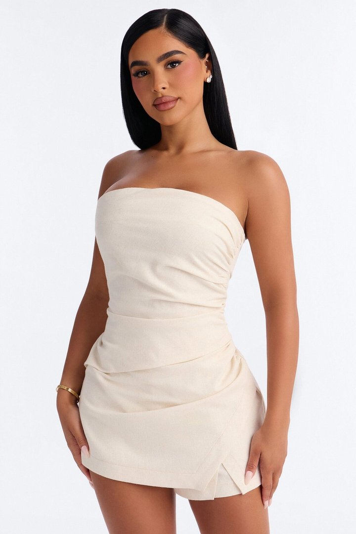 Island Morning Linen Skort Romper - Taupe