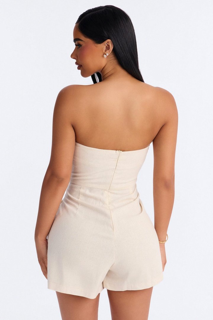 Island Morning Linen Skort Romper - Taupe