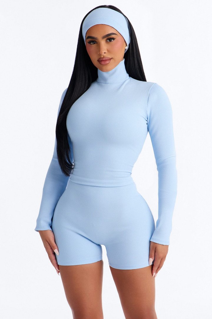 Katya Snatched 2 Piece Romper Set - Light Blue