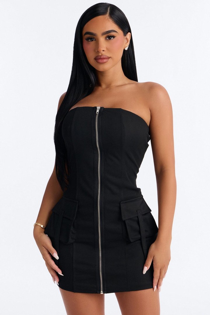 Cara Cargo Strapless Dresses Mini Dress - Black