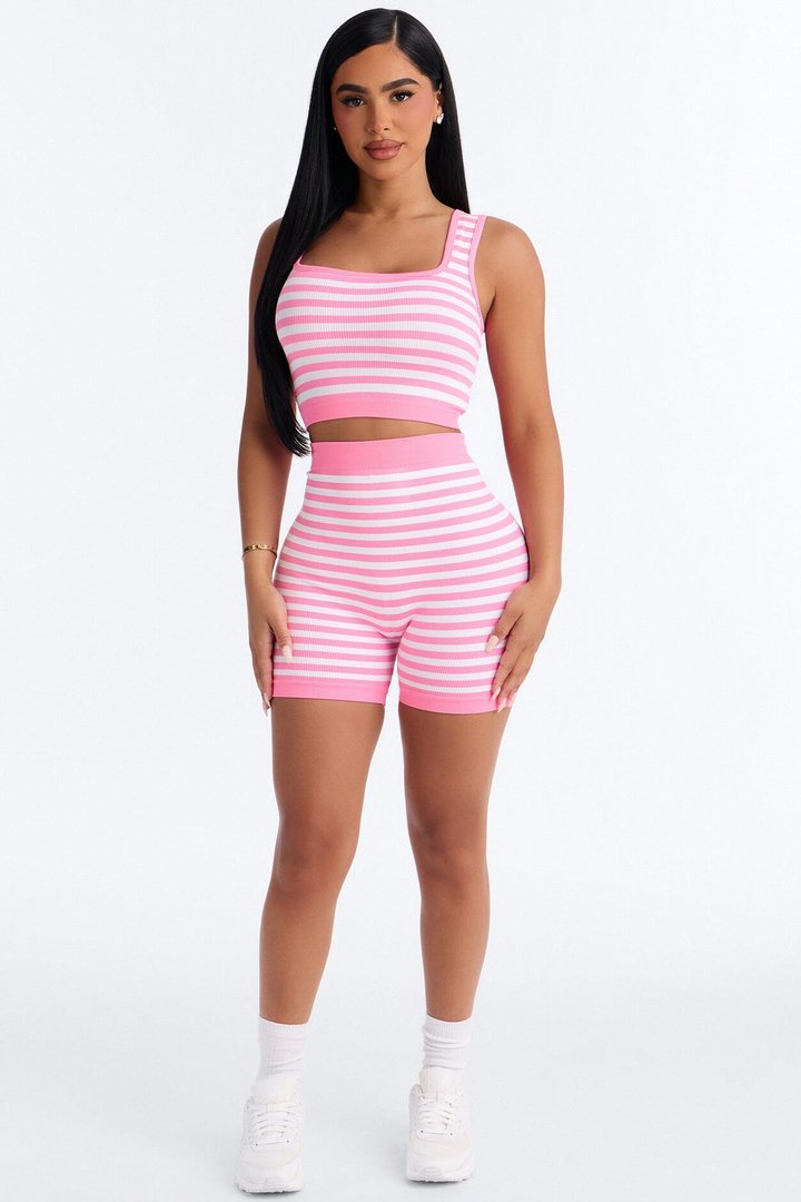 Harlowe Stripe Seamless Short Set - Pink