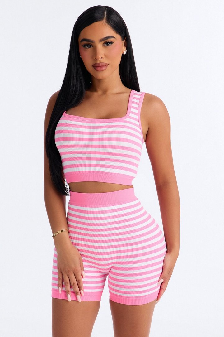 Harlowe Stripe Seamless Short Set - Pink