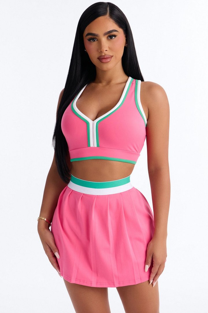 Mica Sports Bra Pleated Mini Skirt Set - Pink