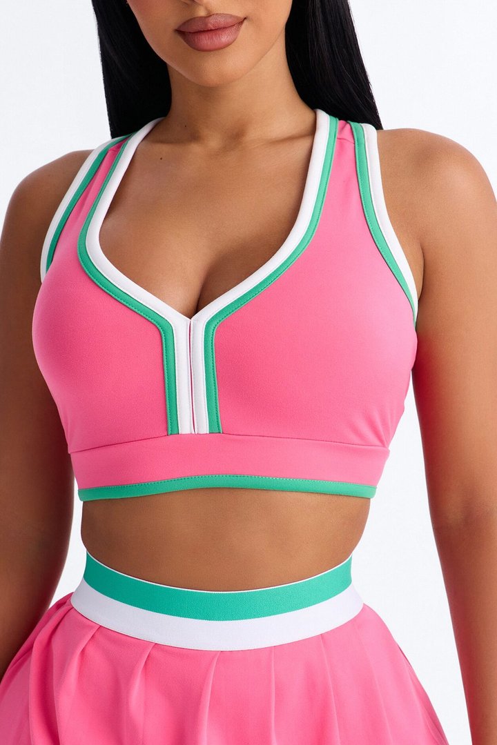 Mica Sports Bra Pleated Mini Skirt Set - Pink