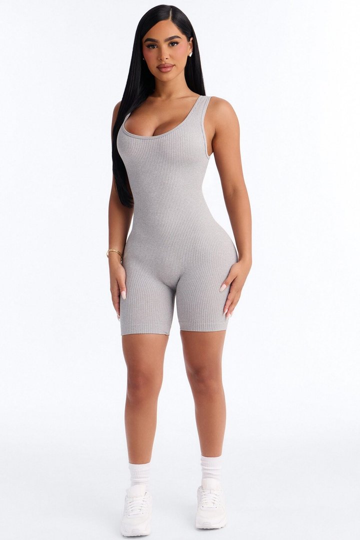 Serena Seamless Biker Short Romper - Grey