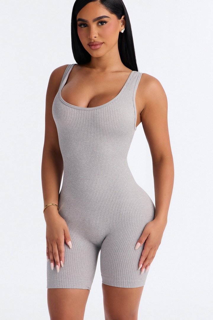 Serena Seamless Biker Short Romper - Grey