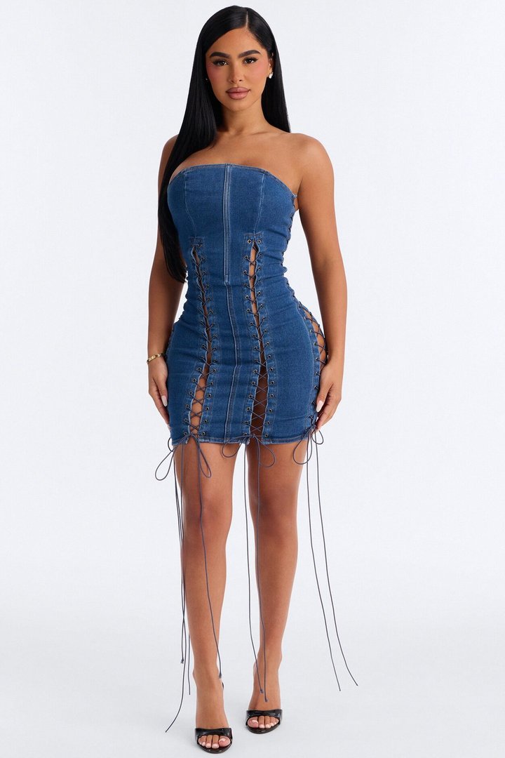 Free Spirit Denim Mini Dress - Medium Wash