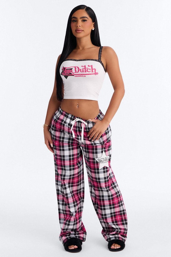 Von Dutch Plaid Star PJ Pant Set - Black/Pink