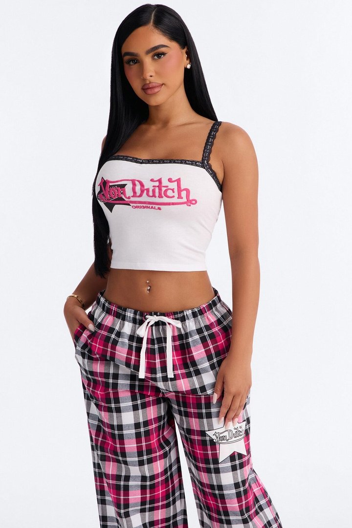 Von Dutch Plaid Star PJ Pant Set - Black/Pink