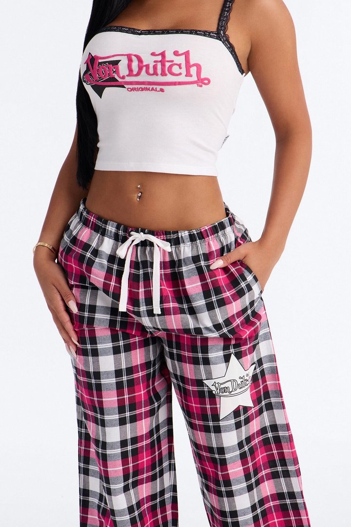 Von Dutch Plaid Star PJ Pant Set - Black/Pink