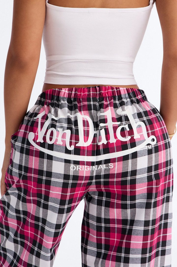 Von Dutch Plaid Star PJ Pant Set - Black/Pink