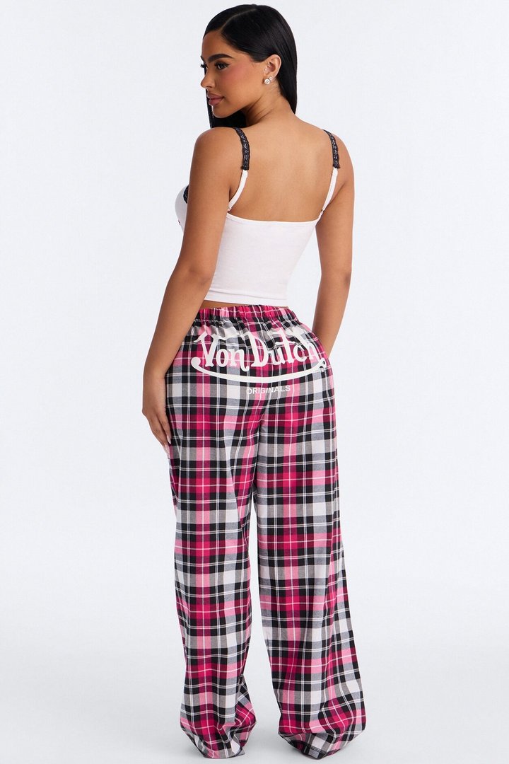Von Dutch Plaid Star PJ Pant Set - Black/Pink