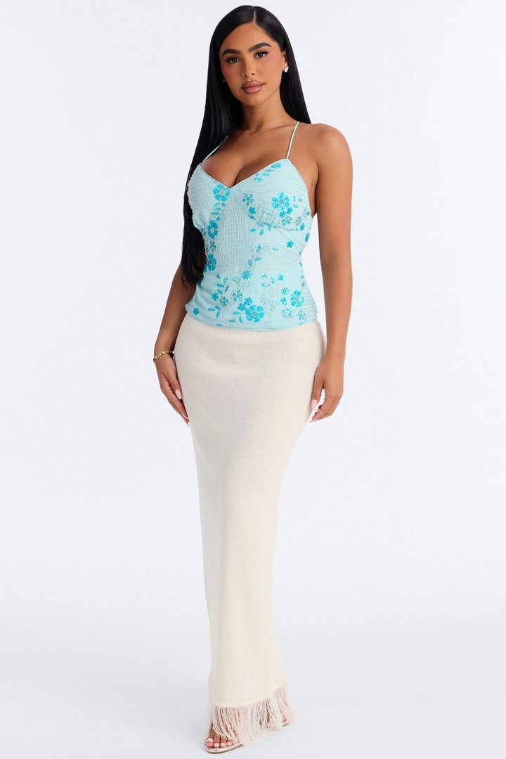 Catch Me Front Row Sequin Strappy Back Top - Light Blue