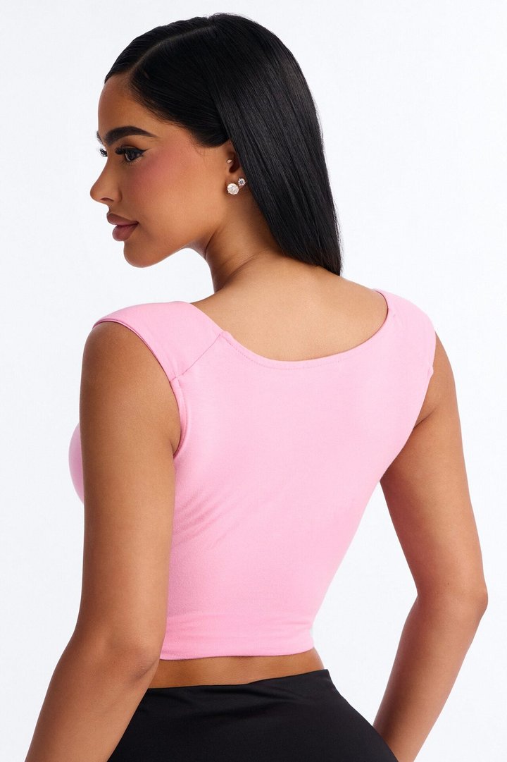 Boat Neck Baby Tee With Side Ruching - Pink