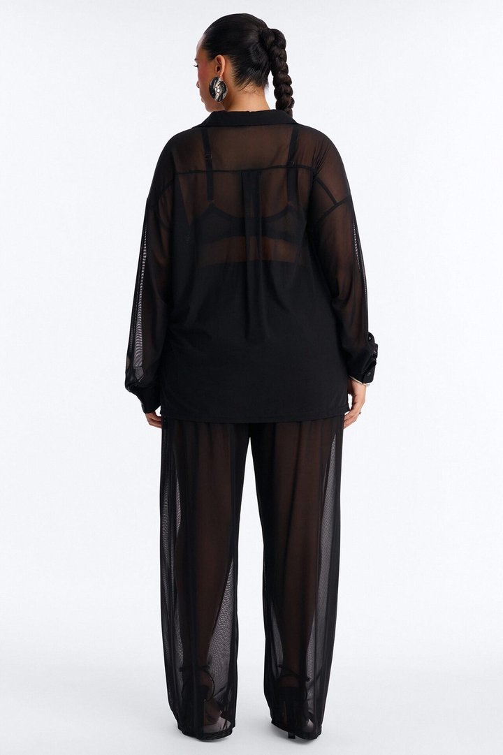Staying In Mesh Pleated Wide Leg Pant - Black