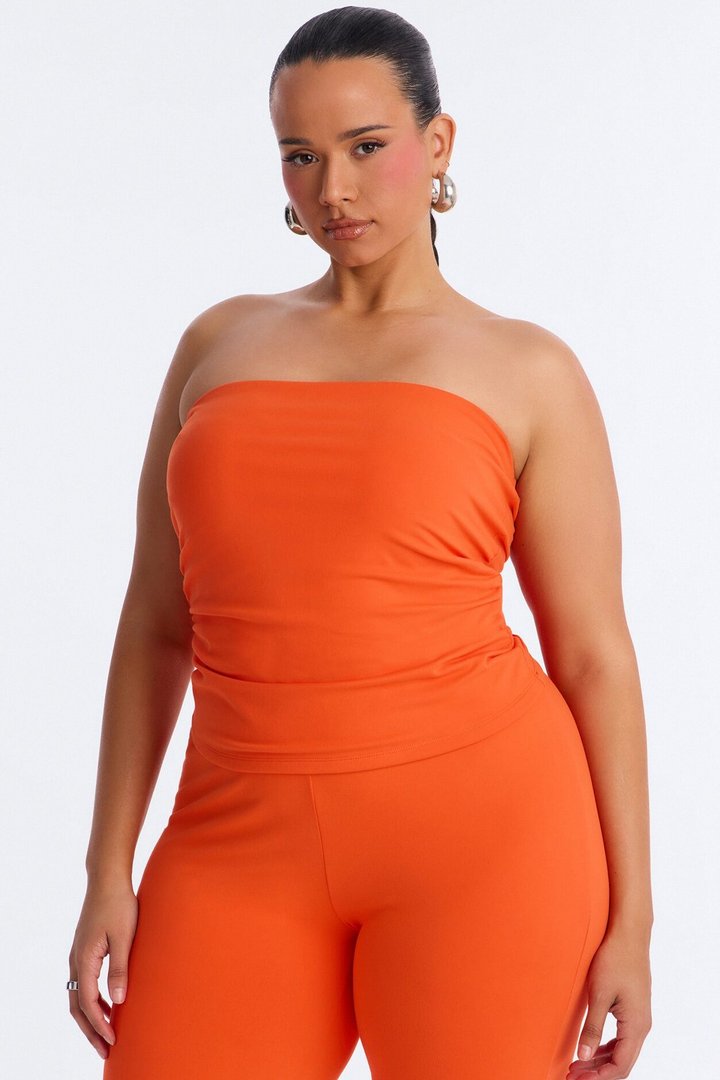 Just Vibes Strapless Pant Set - Tomato Red