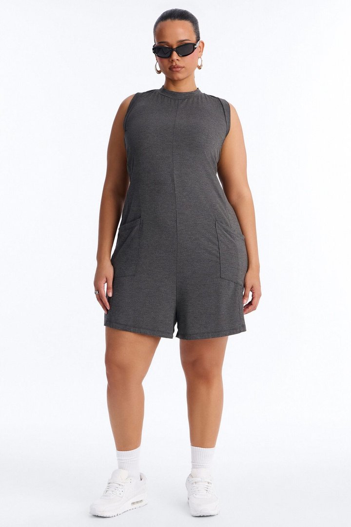 Jen High Neck Romper - Charcoal
