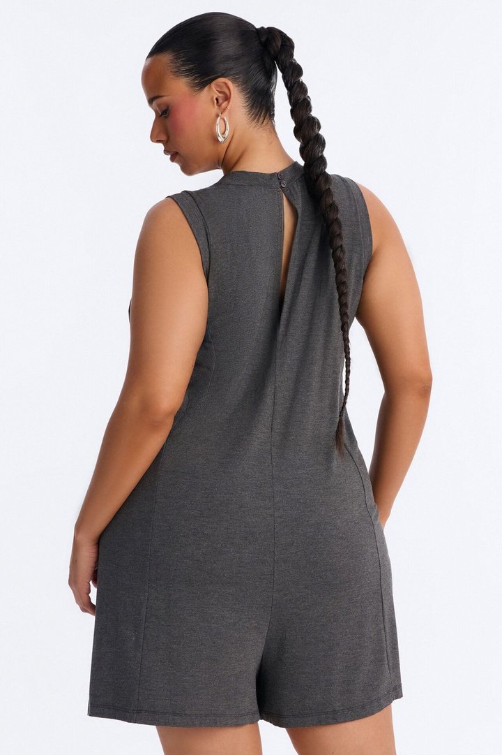 Jen High Neck Romper - Charcoal