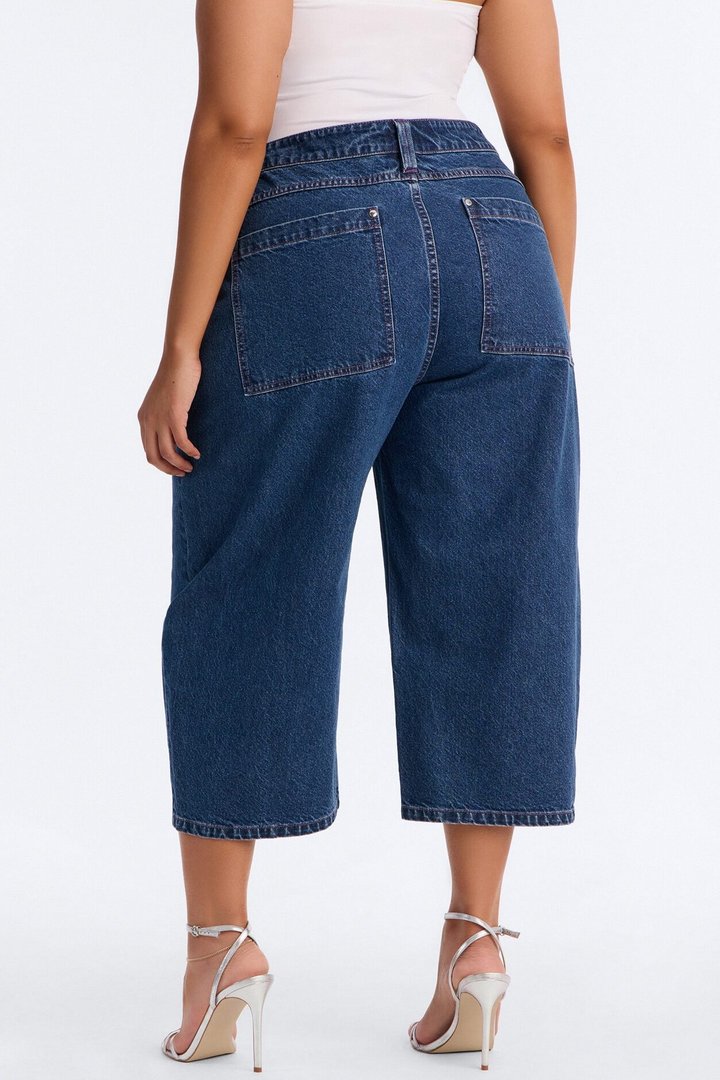 Persephone Button Fly Culotte Jeans - Rinse Blue Wash