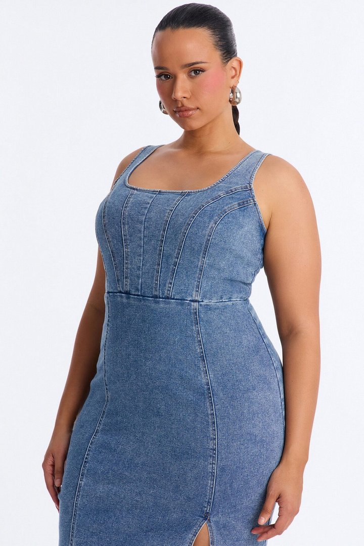 Avery Stretch Denim Midi Dress - Denim