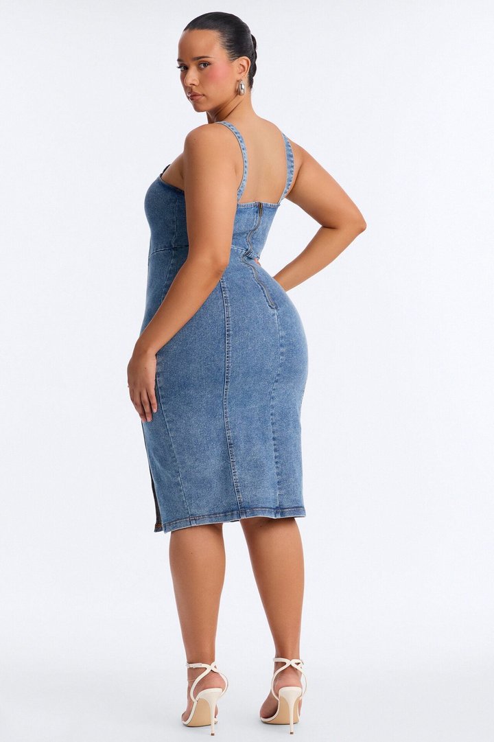 Avery Stretch Denim Midi Dress - Denim