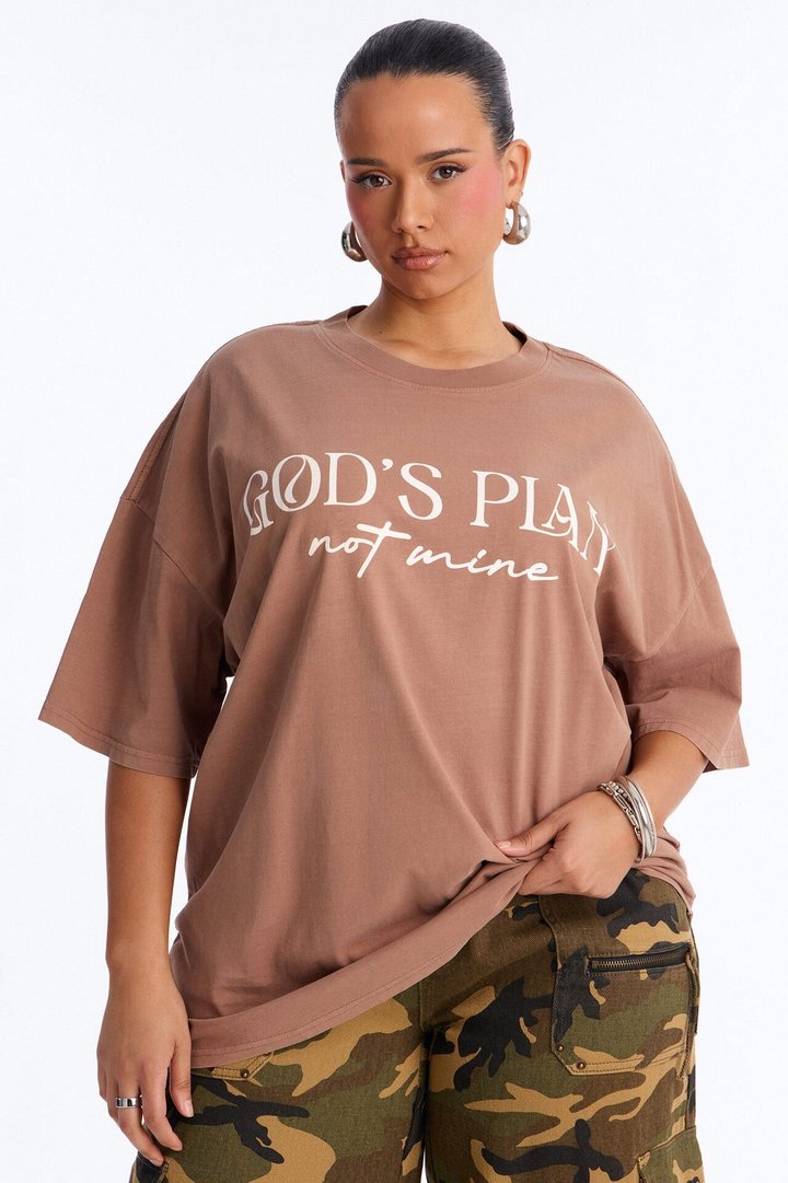 God's Plan Not Mine Washed Tshirt - Brown