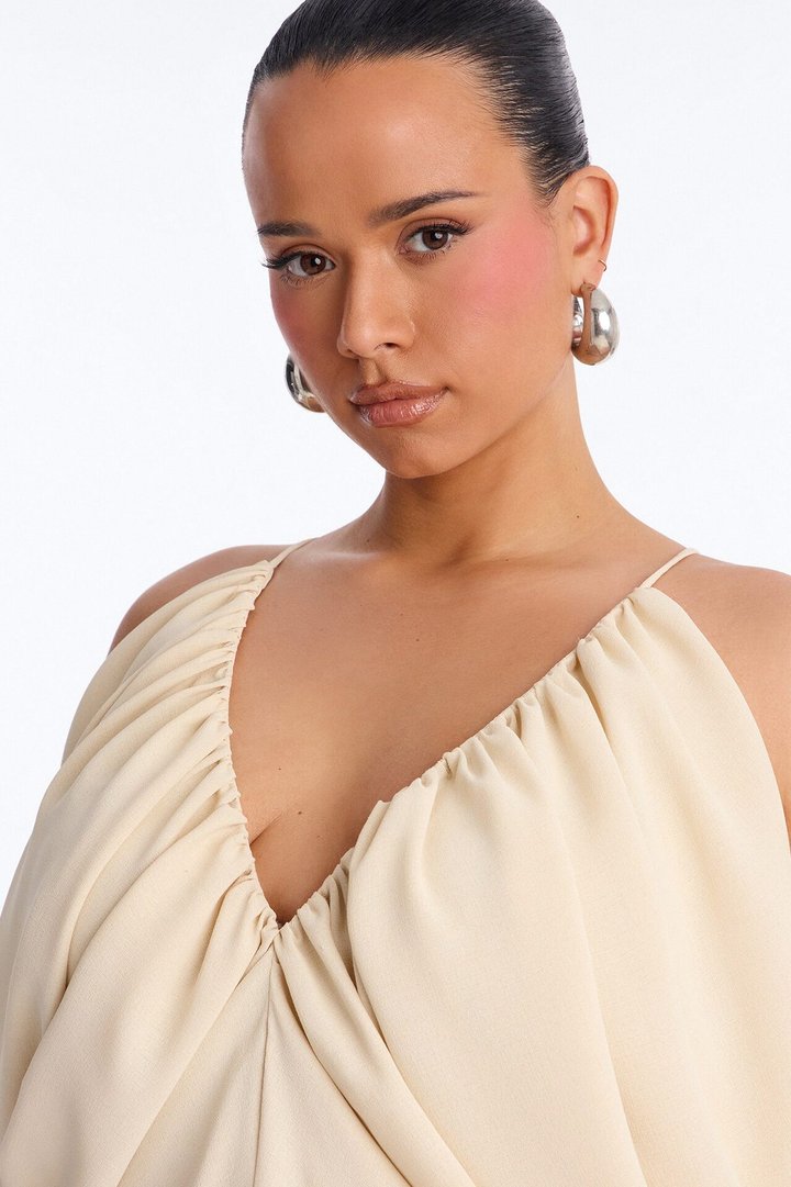 Wild In Bloom Ruched Chiffon Top - Cream