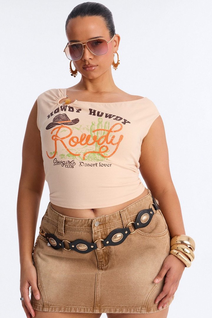 Howdy Howdy Cowboy hardware Top - Taupe