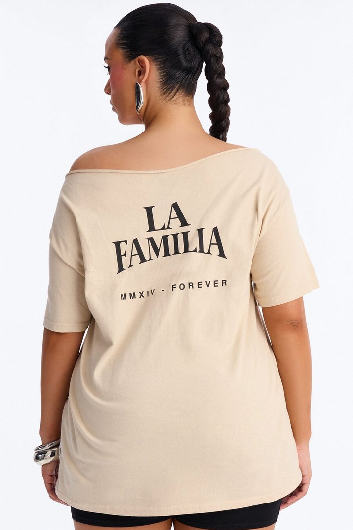 La Familia Forever Virgin Mary Off Shoulder Top - Sand