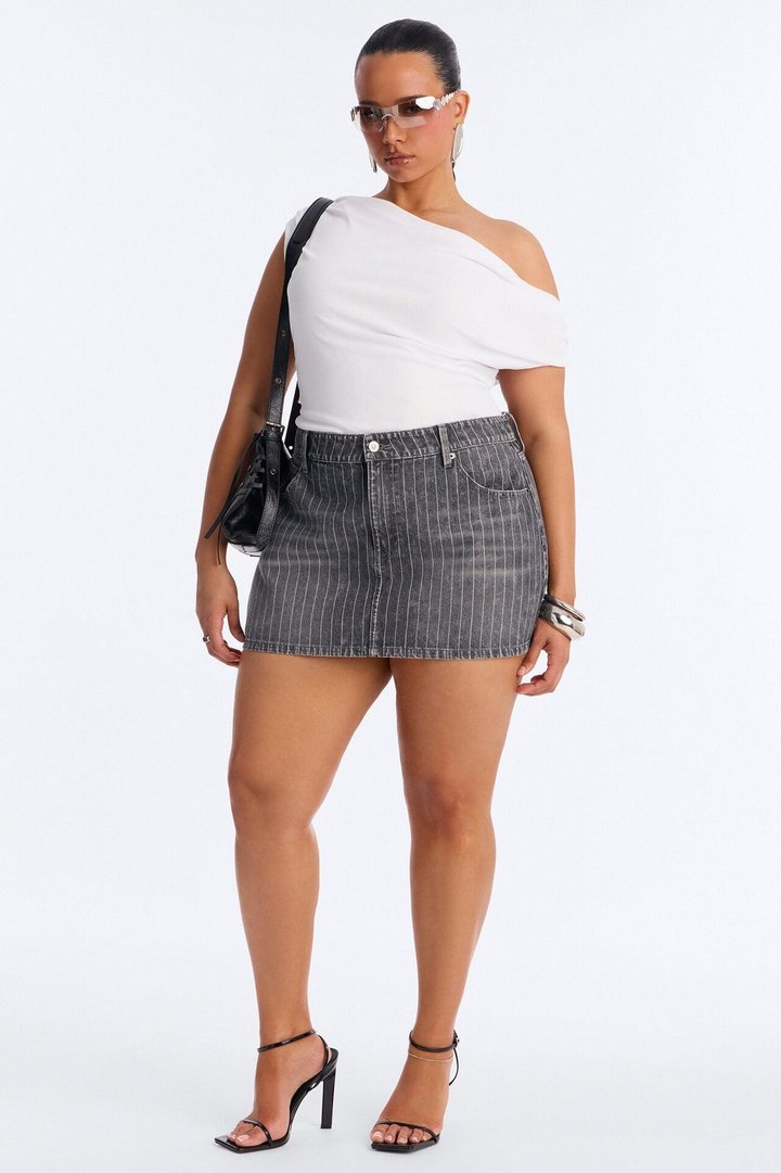 Never Last Pinstripe Denim Mini Skirt - Grey