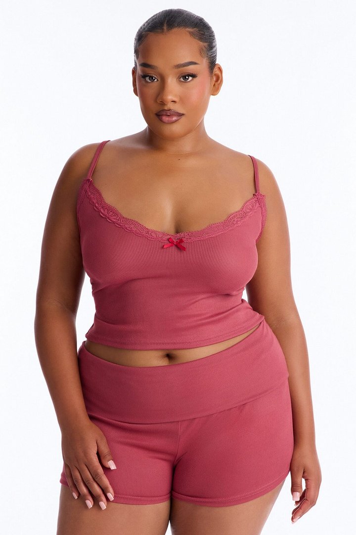 Romance Vibes Foldover PJ Short Set - Raspberry