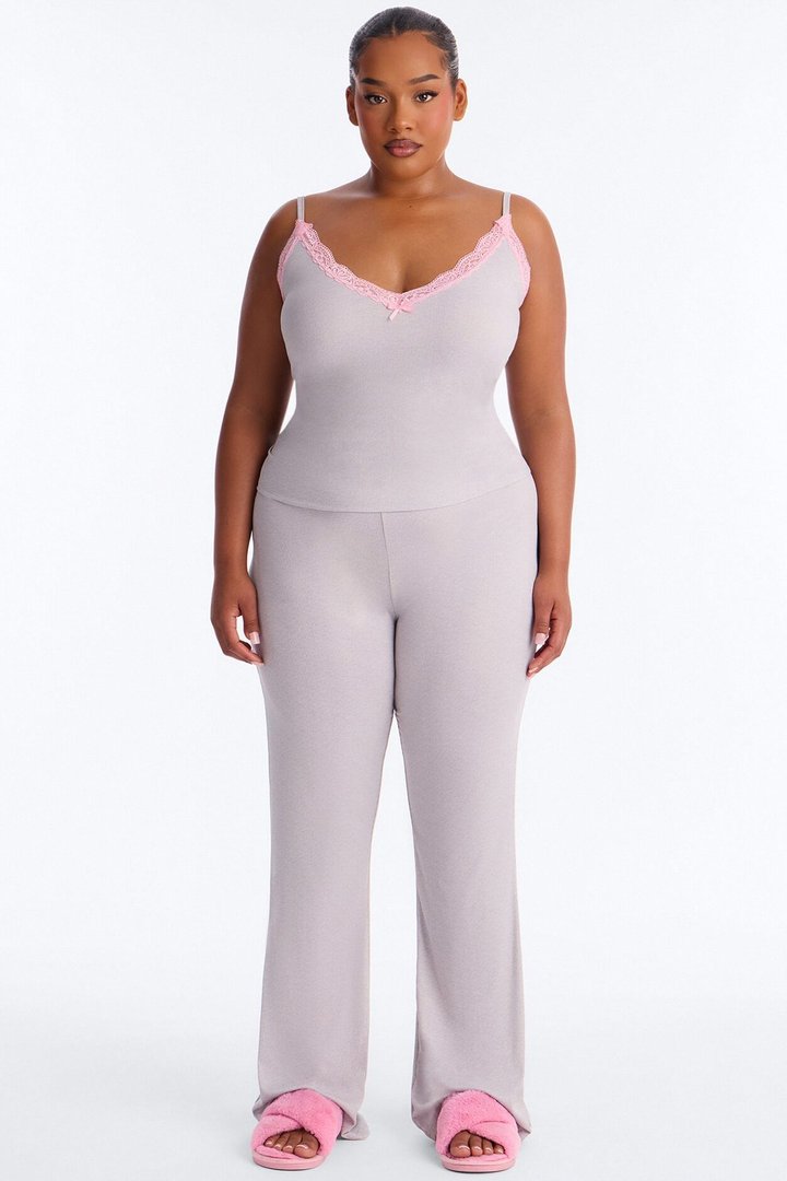 Falling For You Foldover PJ Pant Set - Heather Grey