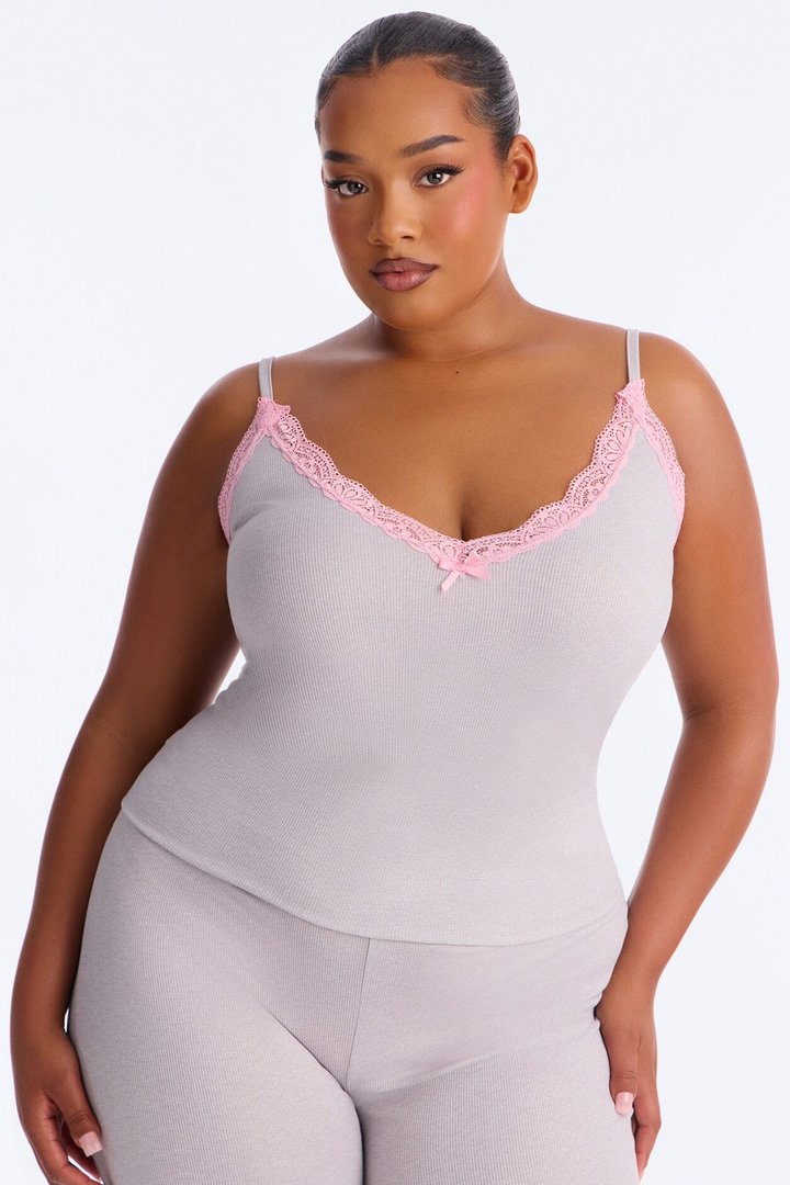 Falling For You Foldover PJ Pant Set - Heather Grey