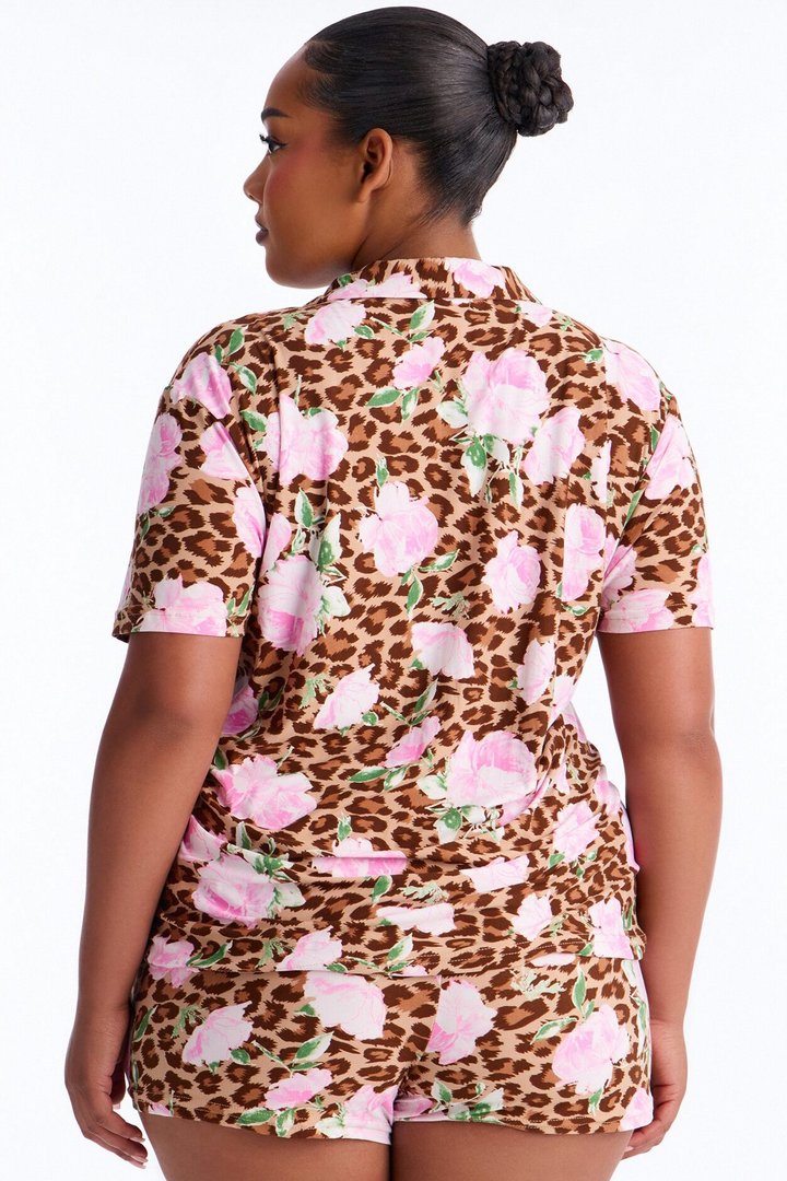 Wild Roses PJ Short Set - Brown/combo