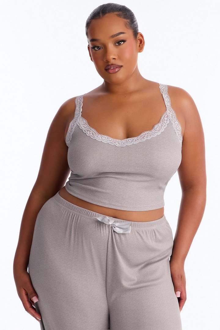 Sleep Late Ribbed PJ Pant Set - Heather Grey