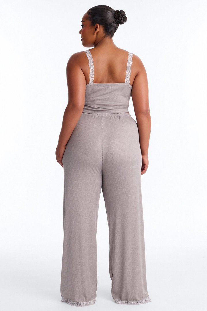Sleep Late Ribbed PJ Pant Set - Heather Grey