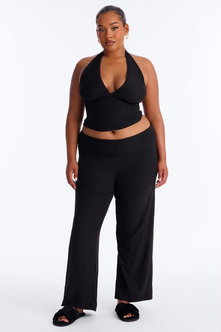 Stay Cozy Halter PJ Pant Set - Black