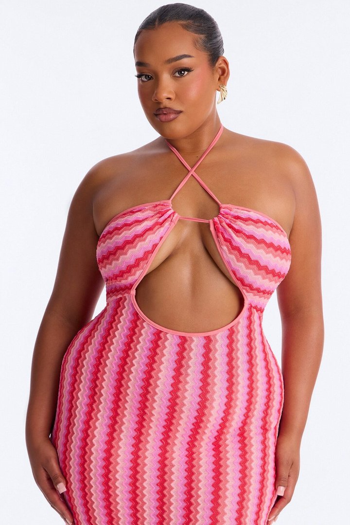 Deep Sea Swim Knit Cover Up Dress - Pink/combo