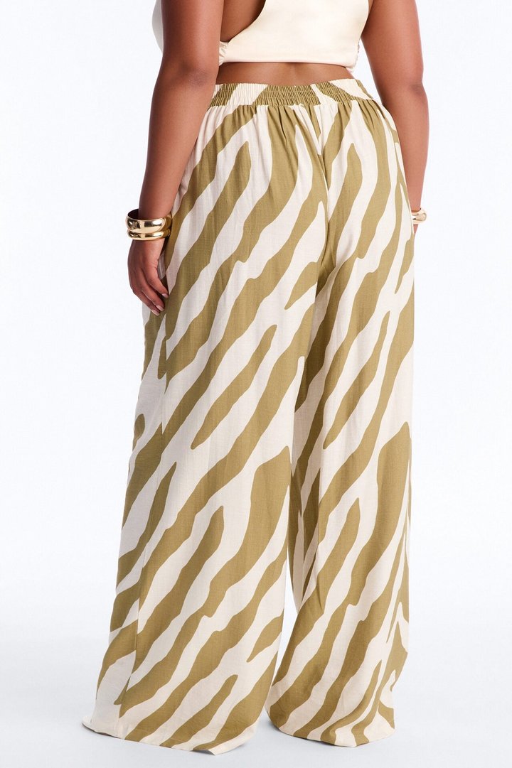 Belle High Waisted Belted Wide Leg Pant - Green/combo