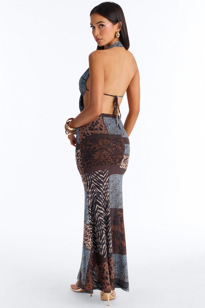 Sunset To Sunrise Mesh Maxi Dress - Brown/combo