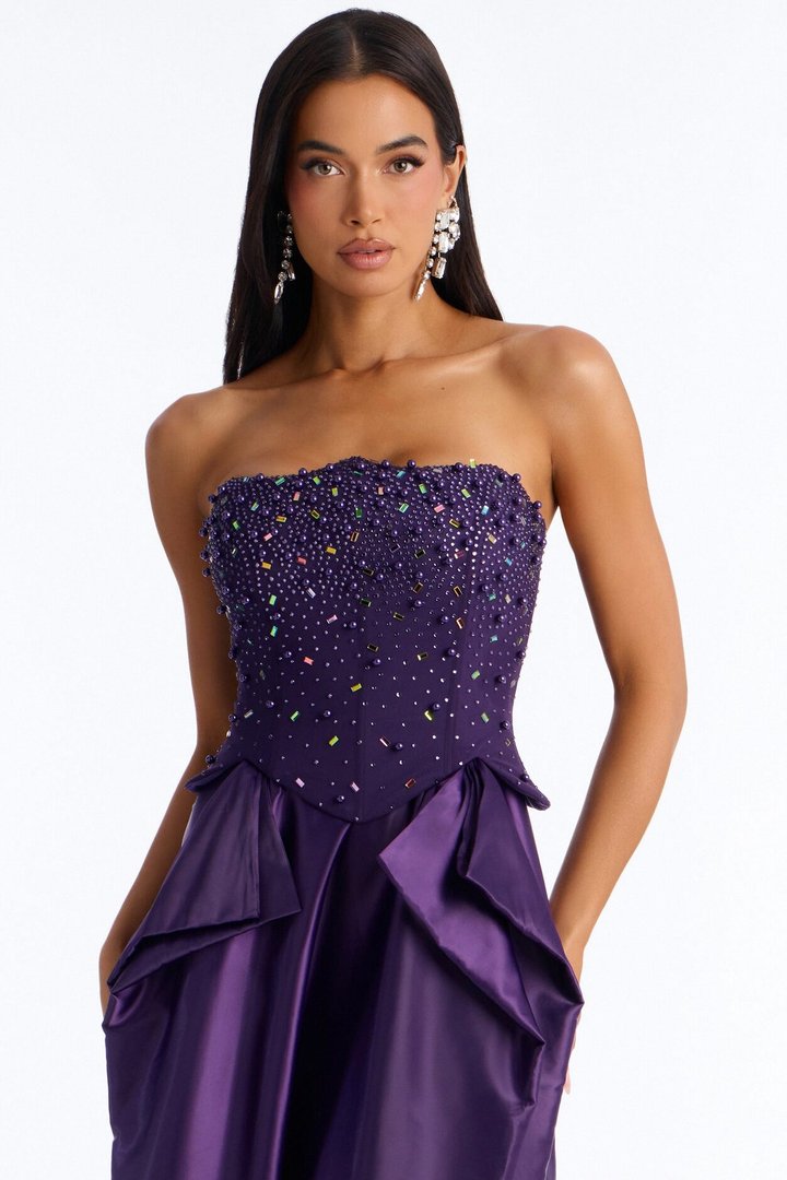 Shine Bright Embellished Satin Maxi Dress - Orchid