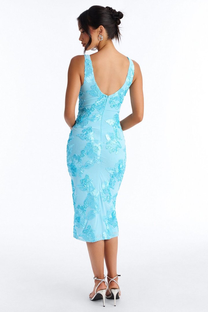 Jamie Embroidered Mesh Midi Dress - Blue