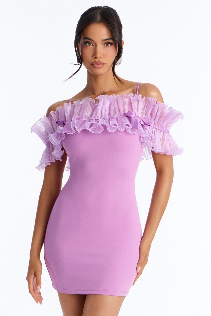 Mind Ur Business Ruffle Mini Dress - Lavender