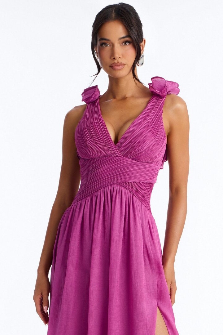 Garden Muse Ruffle Pleated Gown - Plum