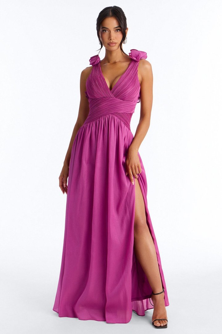 Garden Muse Ruffle Pleated Gown - Plum