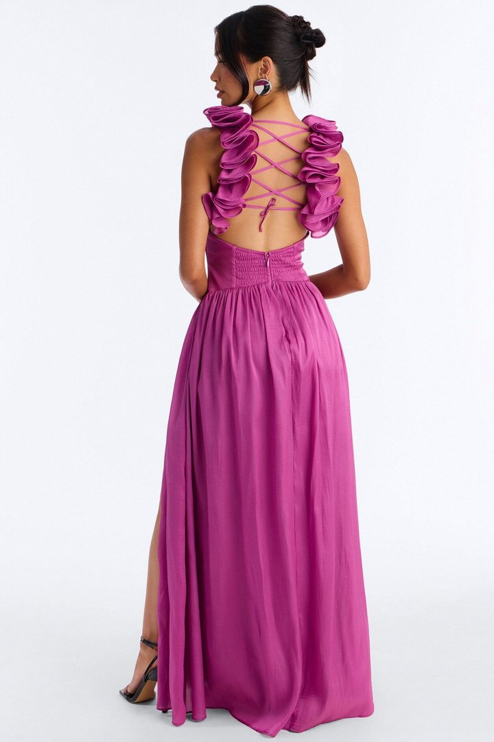 Garden Muse Ruffle Pleated Gown - Plum
